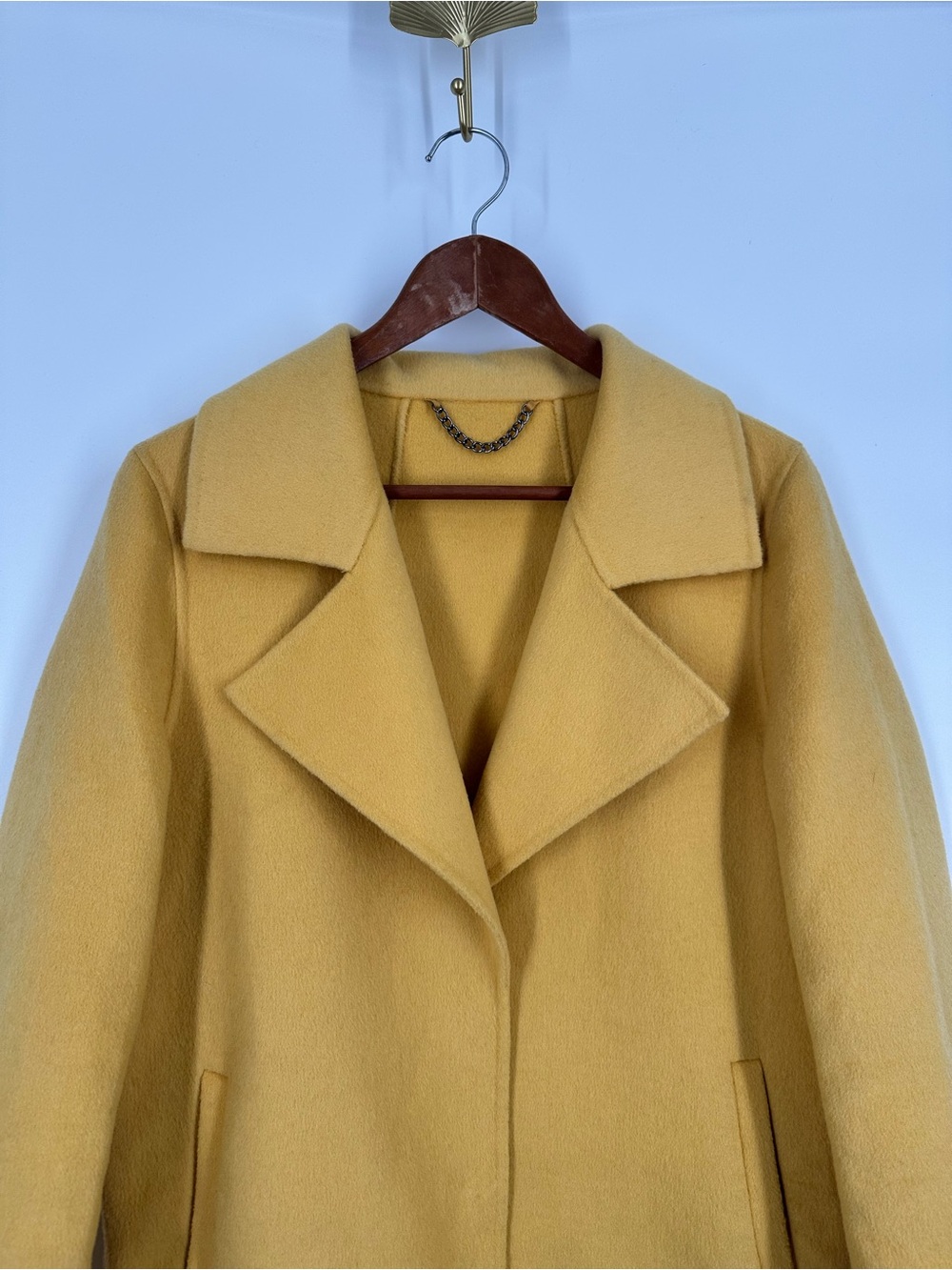 Belle & Bloom Wool Blend Peacock Oversized Mustard Yellow Coat Jacket - Picture 8 of 16